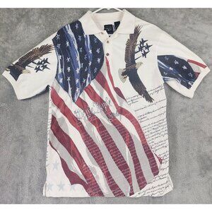 Cotton Traders Sport Polo Mens Large All Over Print American Eagle Constitution